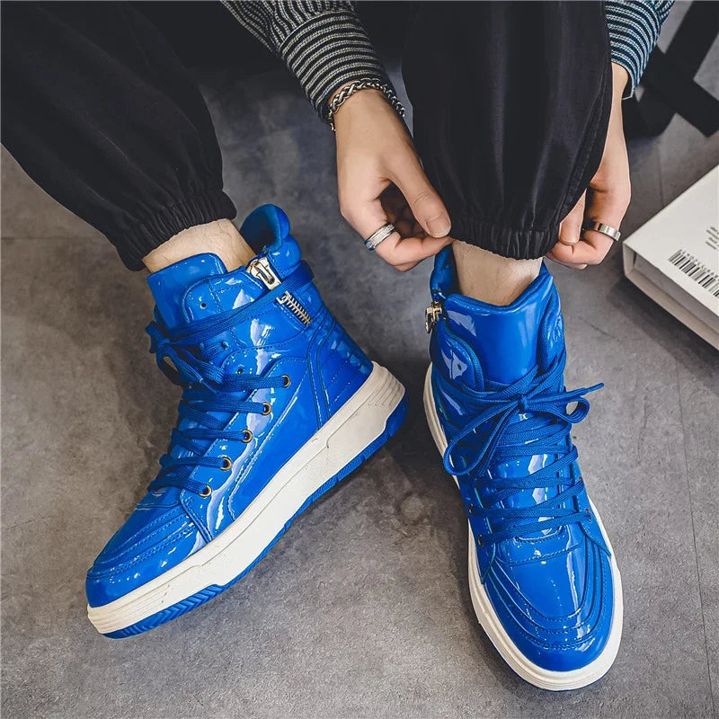 Blue Men Sneakers 2023 New Autumn High Top Men's Vulcanized Shoes Casual Fashion Teenagers Skateboard Shoes Zapatos De Hombre