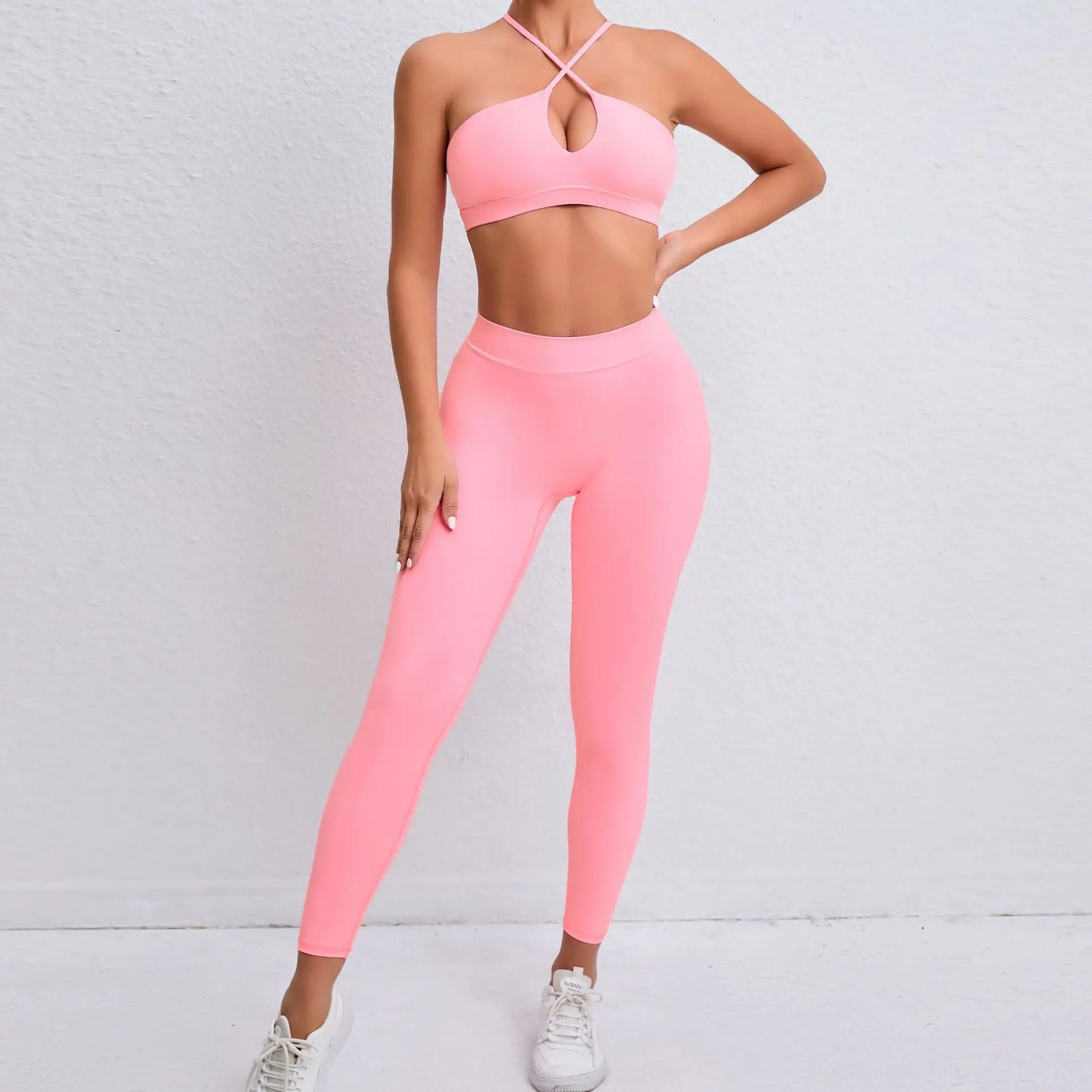 Sports Set Women Clothes Fitness Outfit Rib Yoga Suit Cross Running