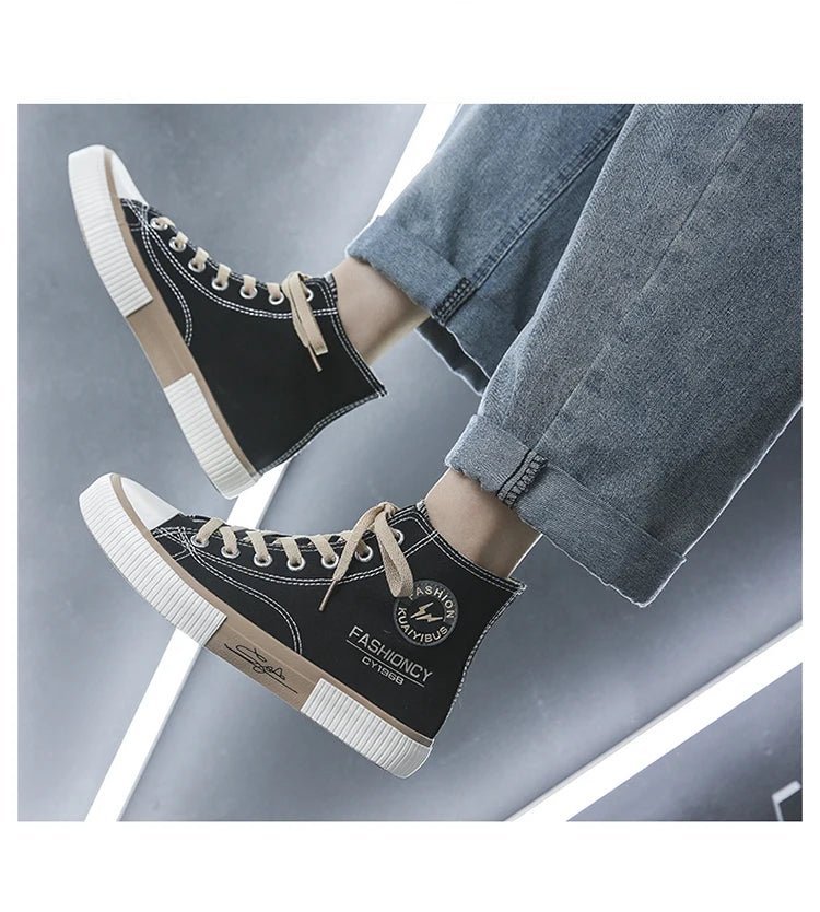 Men's Casual Sneakers 2023 Summer New Lace Up High Top Canvas Shoes for Men Fashion Wear-resistant Flats Male Sports Shoes