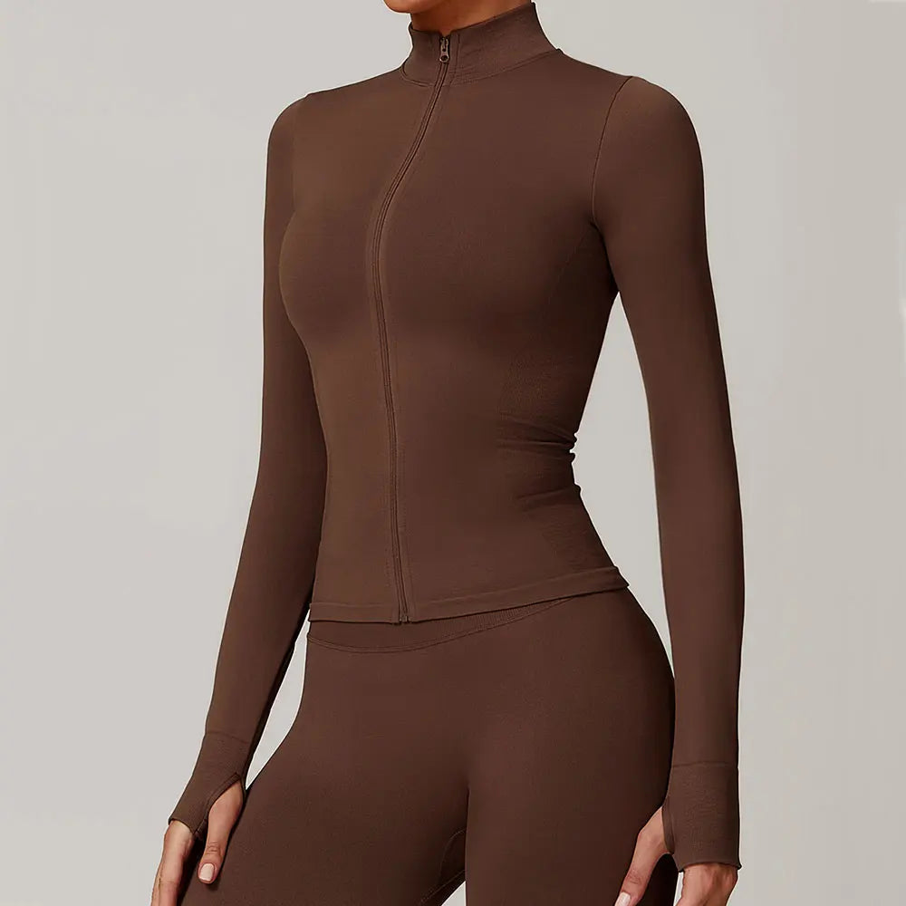 Seamless Yoga Clothes Women's Top Standing Collar Long Sleeved Sports Jacket