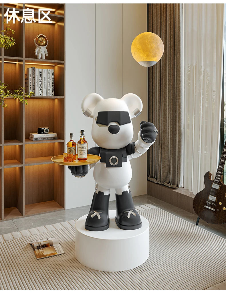 Violent Bear Large Floor Tray Ornaments High-end Living Room Decorations, Hold The Lamp with Bluetooth Speaker Sculpture