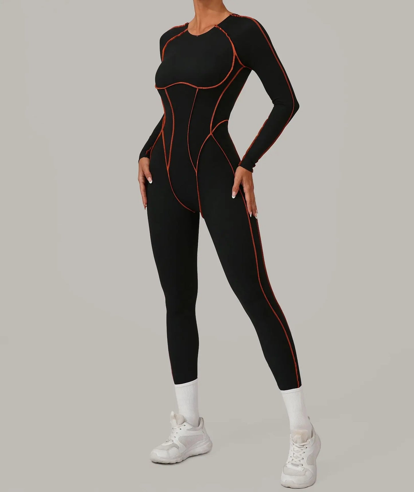 Yoga Suit Sport Fitness Seamless Line Contrast Color Skinny Pants One Piece