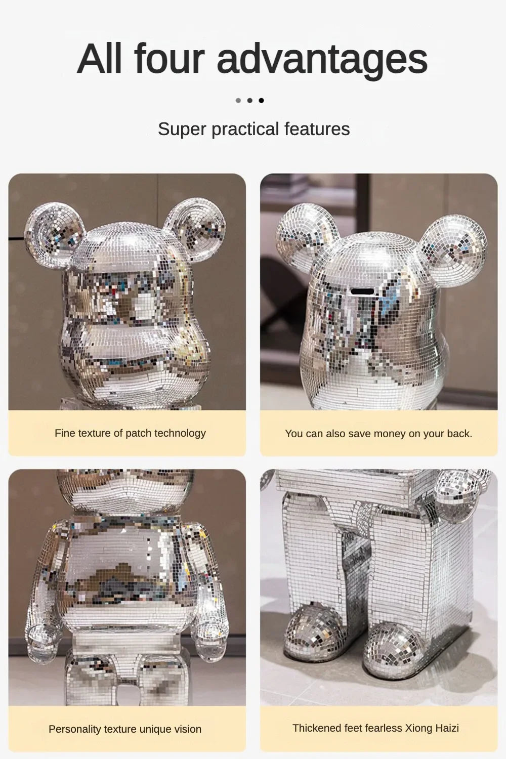 Golden Large Bearbrick Figurine Statues Disco Mirror Ball Violent Bear Sculptures Reflective Luxury Floor Decoration Pendant